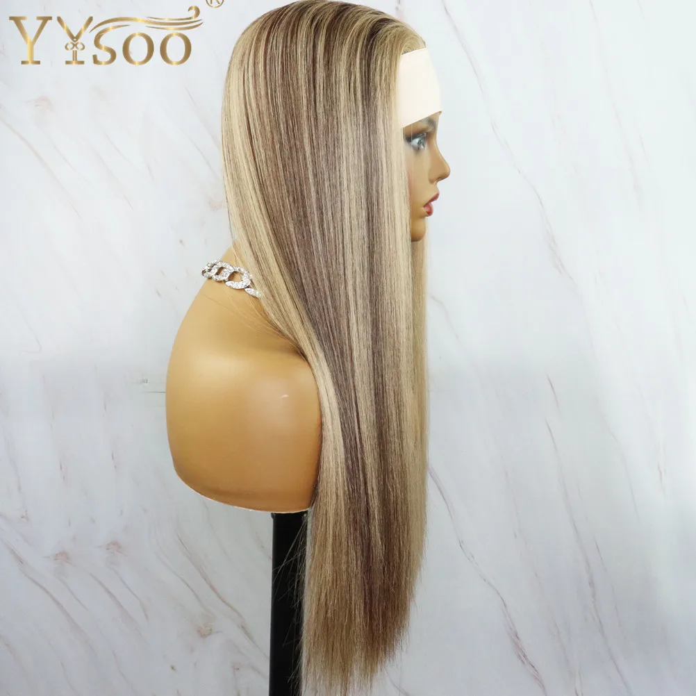 YYsoo Long Futura Synthetic Hair Headband Wigs For Women Silky Straight Wig With HeadWrap Ombre 33# Highlights103# Turban Wig