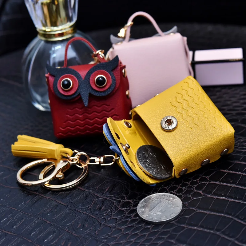 LLavero de cuero PU para mujer, monedero de búho, Mini bolso escolar, llavero de coche, colgante para mujer, 1 unidad