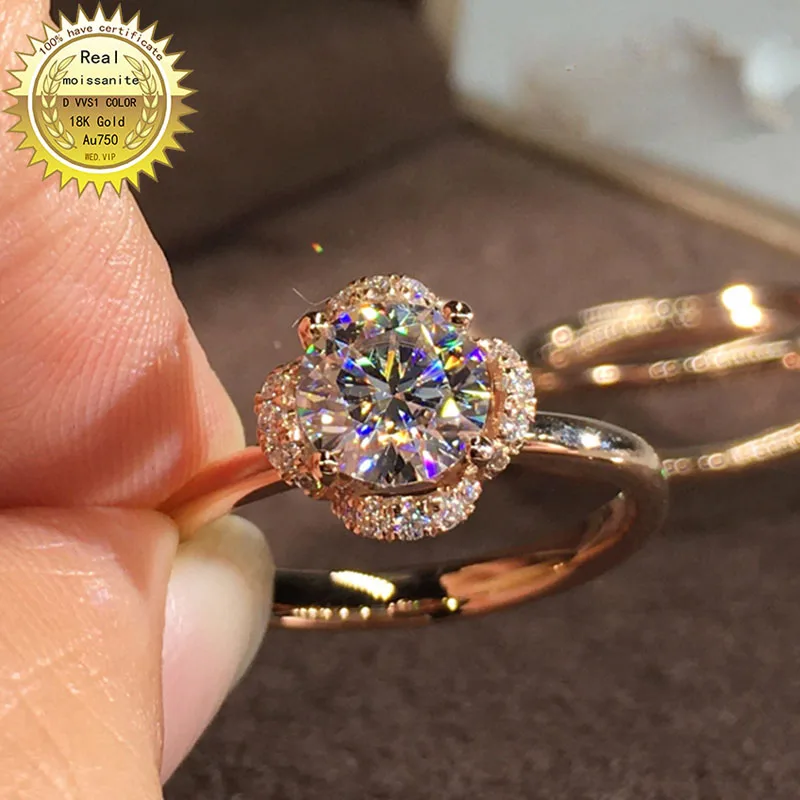 

Solid 18K Gold 1ct Moissanite Diamond Ring D color VVS With national certificate 055