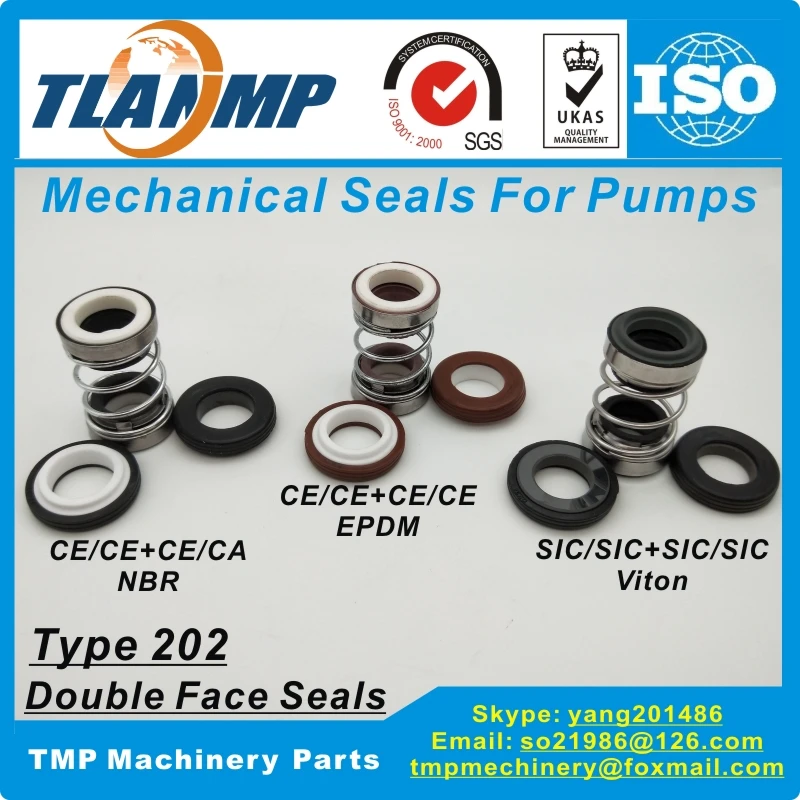 202-14 Double Face Mechanical Seals (Material: CE/CE/EPDM ,CA/CE/NBR, SiC/SiC/VIT) Shaft size 14mm, Outersize of Seat 28mm