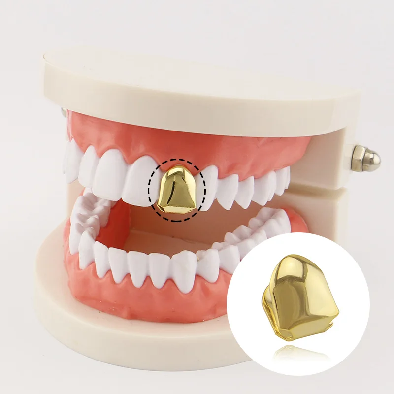 10 Colors Custom Fit Gold Plated HipHop Single Tooth Grillz Cap Top Bottom Dental Grill Teeth Caps Halloween Cosplay