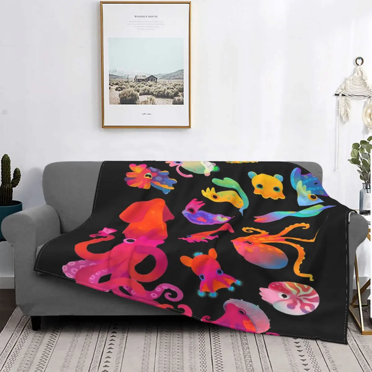 Cephalopod-Manta a cuadros para cama, cobertor de cama, manta doble a cuadros en el sofá