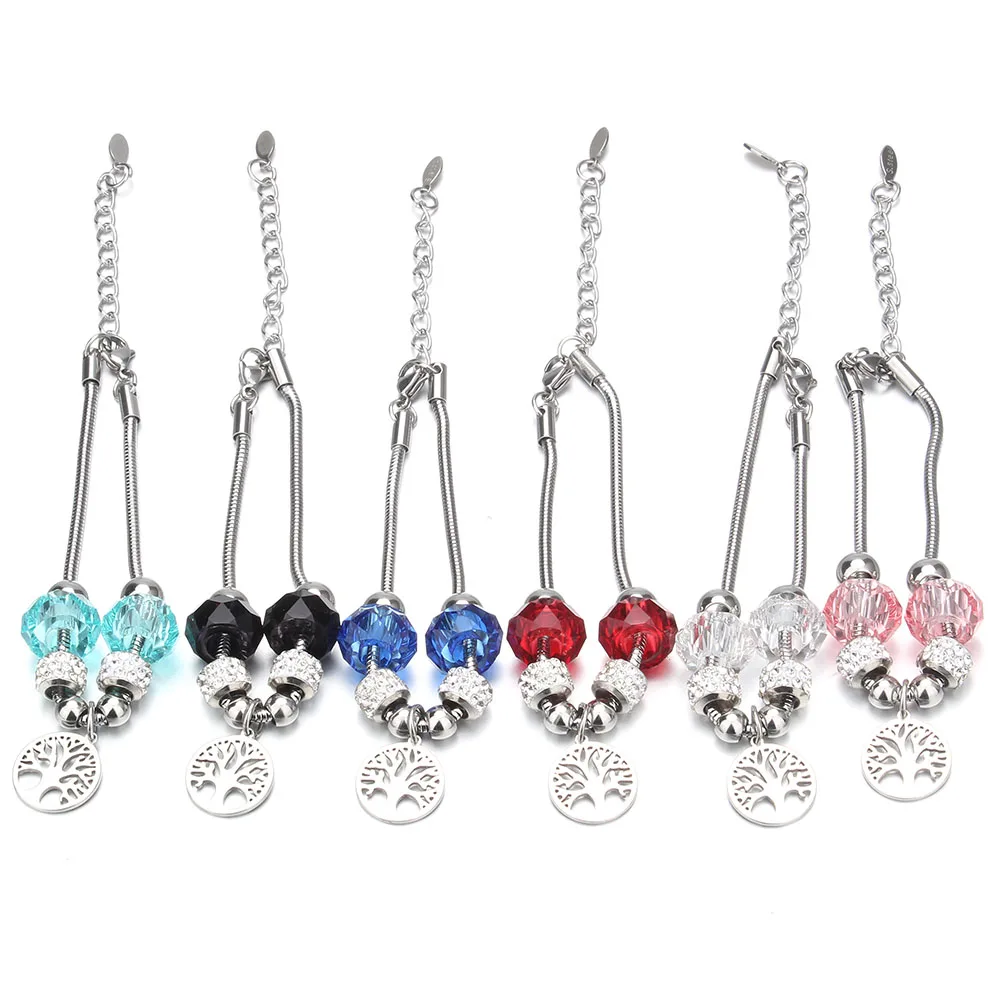 دروبشيبينغ شجرة الحياة شكل كريستال أساور Charm الفولاذ المقاوم للصدأ سوار المرأة DIY بها بنفسك الخرز أساور أساور مجوهرات هدية