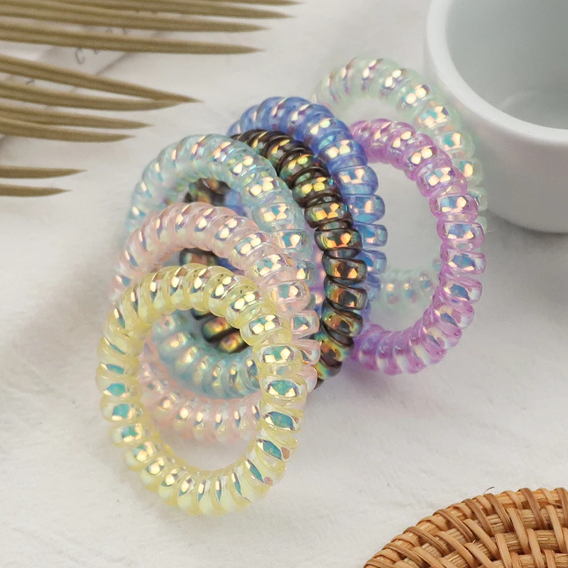 8pcs/Lot New Telephone Cord Elastic Ponytail Holders Girls Women Hair Ring Accessories Fashion Gradient Texture  Hot Tie Gum