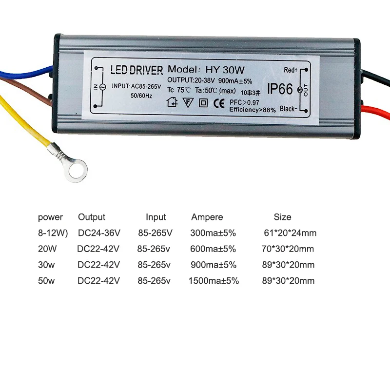 LED Driver 10W 20W 30W 50W 300mA/600MA/900MA/1500MA Power Supply Floodlight Lighting Transformer IP66 Waterproof Adapter