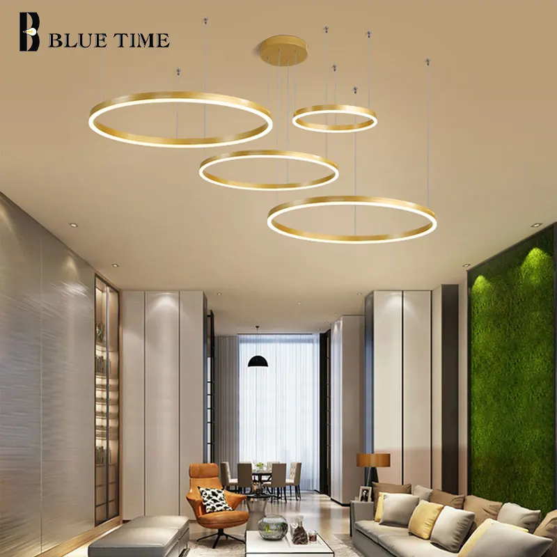 Minimalist Modern Led Chandelier Home Lighting Brushed Circles Ceiling Mounted Chandelier Lighting Hanging Lamp for Living room