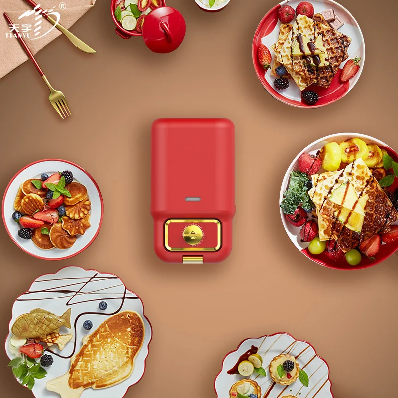 Elektrische Sandwich Maker Getimede Multifunctionele Ontbijt Machine Voor Huishoudelijke Wafel Maker Verwarming Druk Broodrooster Bakken MB12