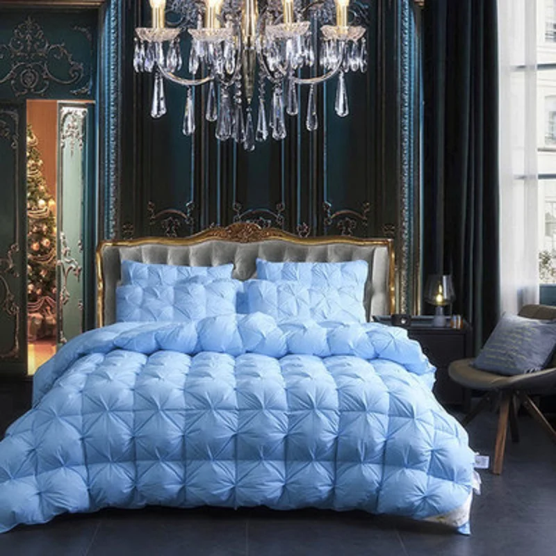 3D Luxe Gewatteerde 100% Hoge Rang Ganzendons Dekbed Quilt Koning Koningin Full Size Trooster Winter Dikke Deken Effen Kleur