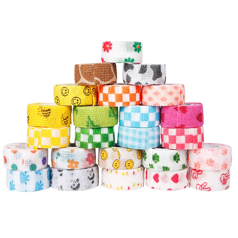 12/6 Pcs Elastic Breathable Self Adhesive Bandage Tape Pet Flexible Cartoon Printed First Aid Light Sports Support Adherent Wrap