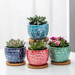 Ceramic Succulent Plant Pot Electroplating Marbling Flowerpot Vase Creative Desktop Ornaments Home Garden Balcony Decor