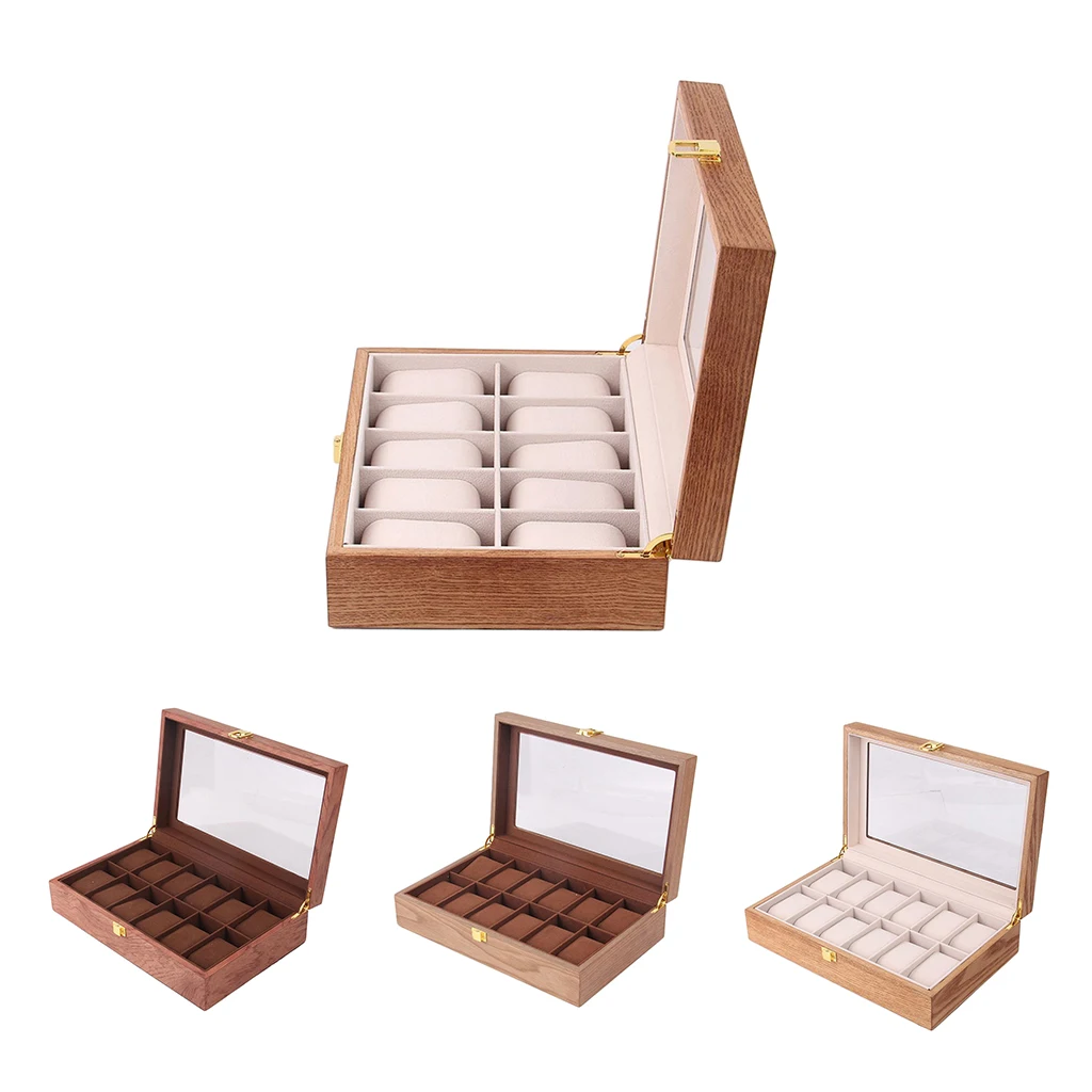 

6/10/12 Slots Luxury Wooden Watch Box Display Case Jewelry Watch Organizer Display Glass Top Storage Holder Gift for Men Women