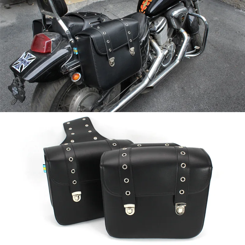 1 Pair Motorcycle Saddlebags Leather Rear Tail Luggage Box Touring Side Saddle Bags Universal Motorbike Repair Tools Storage Bag