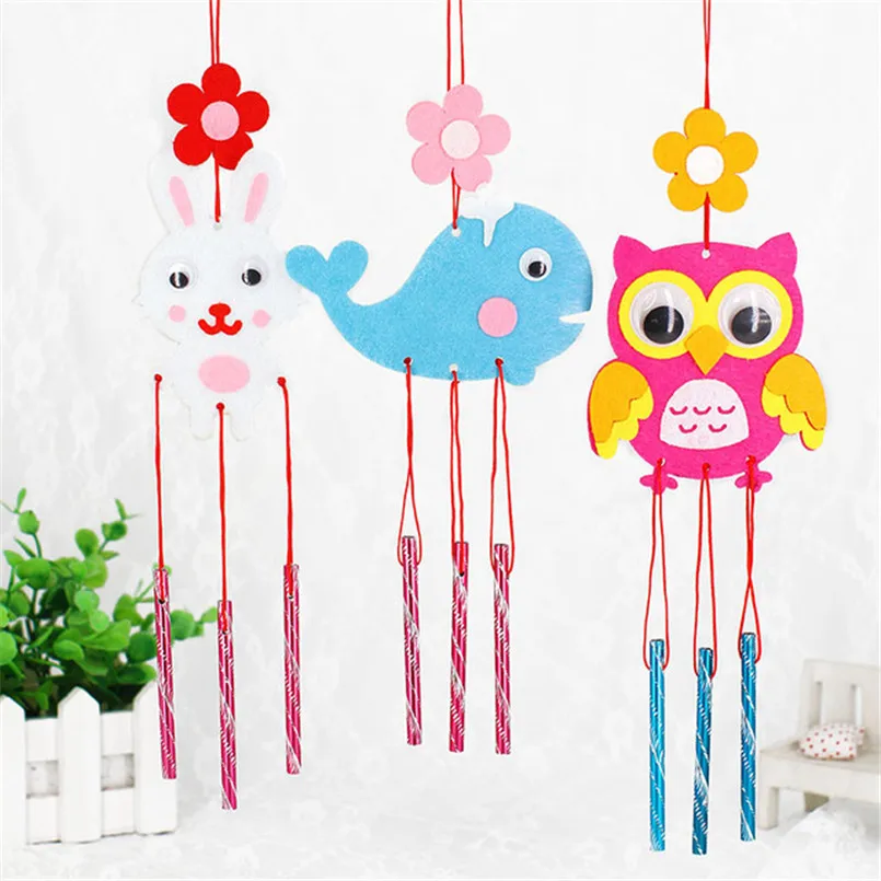 4Pcs/set Children DIY Wind Chimes Handmade Craft Toy Kits Wind Bell Arts Cartoon Hangings Stickers Kids Windbell Toys For Girls