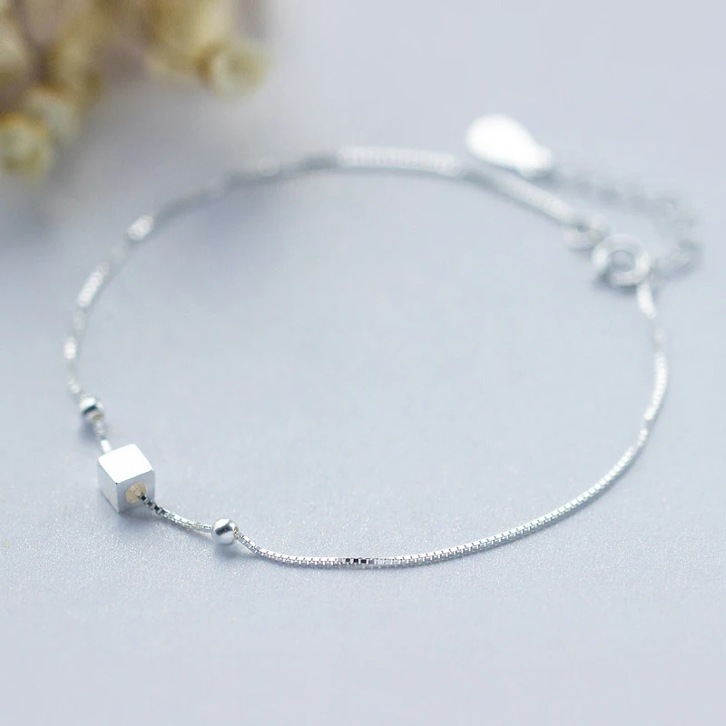 

Modian 3D Square Bead Silver Bracelet for Leg 925 Sterling Silver Anklets for Women Simple Minimalism Fashion Jewelry Gifts