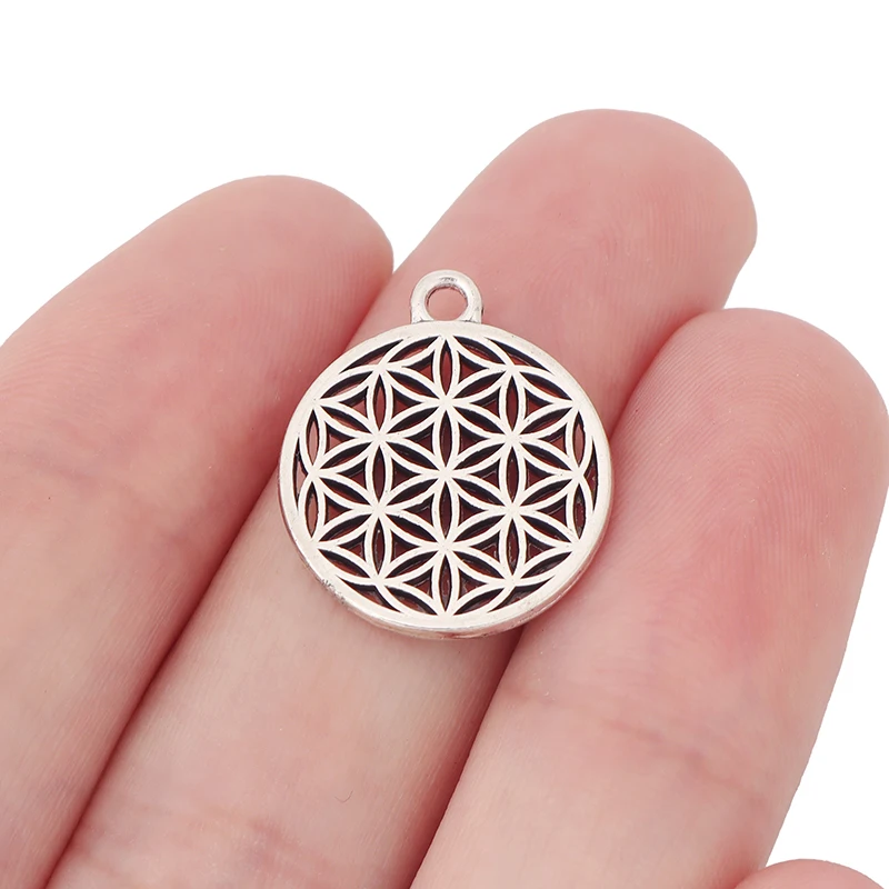 10 x Tibetan Silver Double Sided Flower Of Life Circle Round Charms Pendants Beads for DIY Jewelry Making Findings Accessories