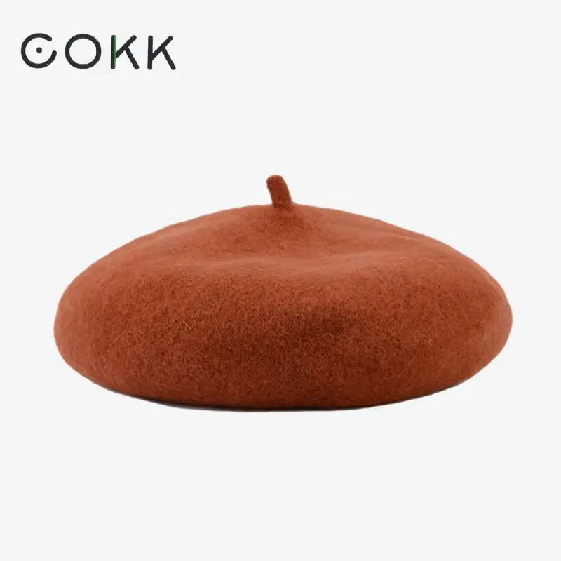 COKK Winter Hat Women Beret Wool Cashmere Vintage Berets Solid Hat Female Ladies Bonnet Painter Cap Pink Beret Flat Boina Gorras