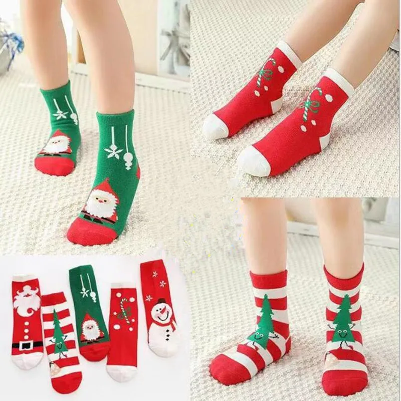 5 Pairs/lot Christmas Socks Autumn & Winter Cotton  New Style Children's XL Cartoon Boys Girls Student 1-16 Years Old Warm Socks