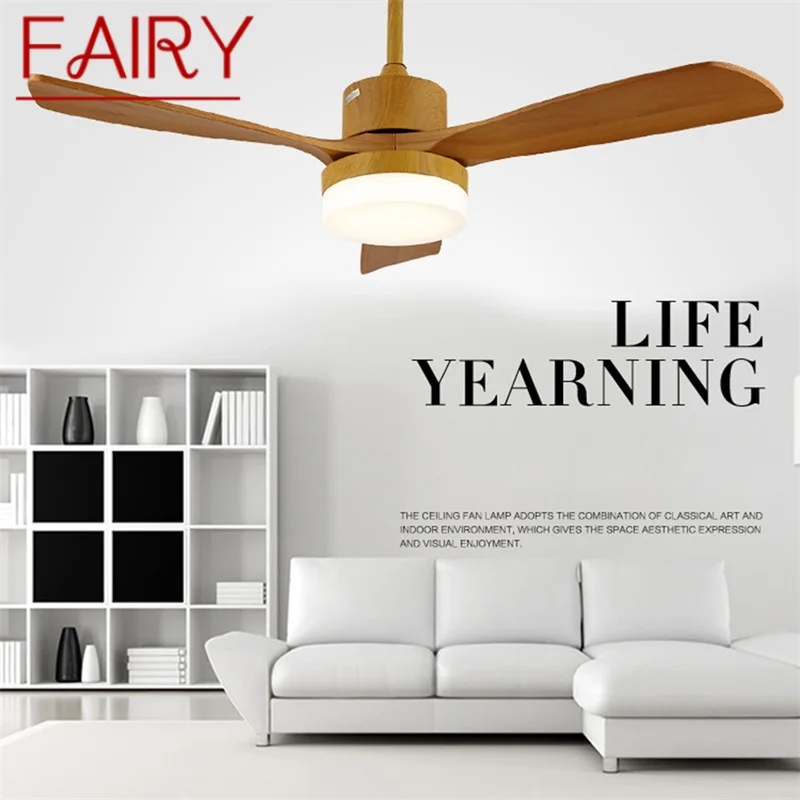 FAIRY Wood Ceiling Fan Lights Modern Simple LED Lamp with Remote Control for Home Living Dining Room