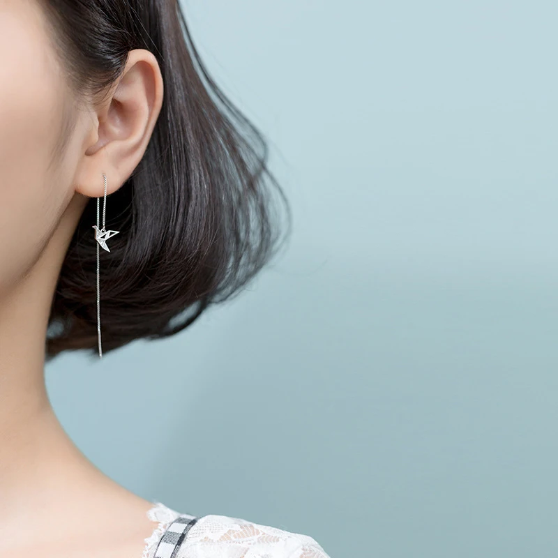 Modian 925 Sterling Silver Jewelry Gift Thousand Paper Crane Drop Earrings For Women Sparkling Dangle Ears Statement Jewelry