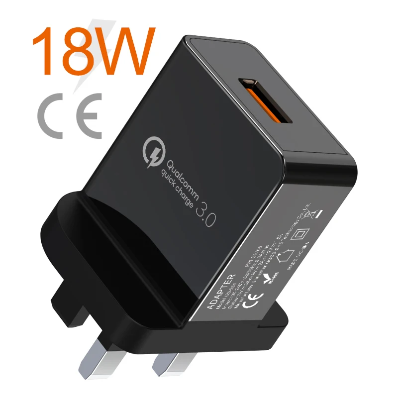 Cargador USB inteligente de carga rápida, enchufe de carga rápida QC 3,0, 18W, QC3.0, 2 pines, 3 pines, Reino Unido, EE. UU., UE