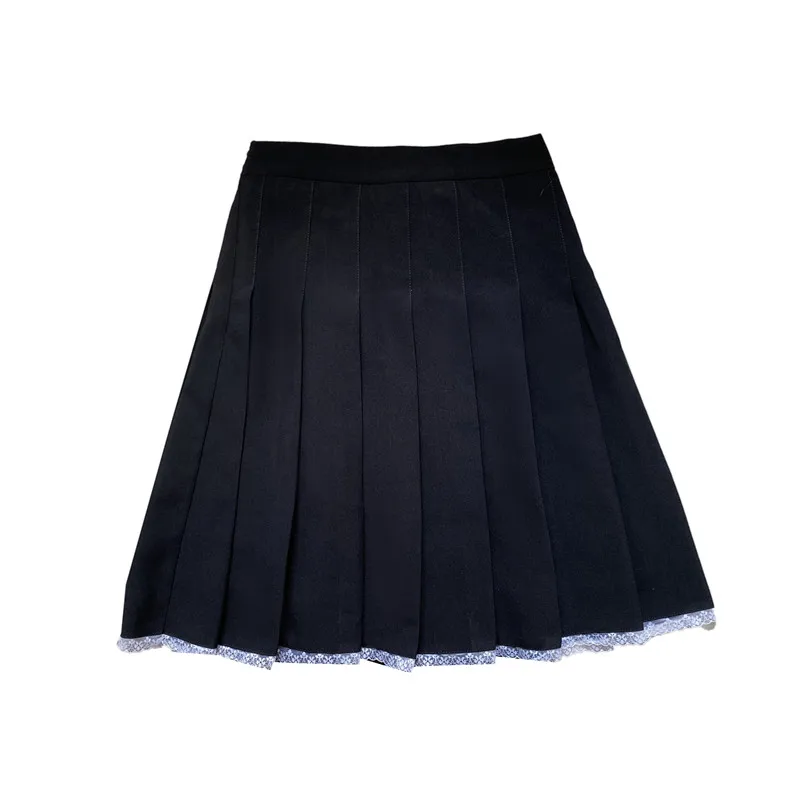 Summer Fashion Kawaii Lace Pleated Skirt Women High Waist Cosplay School Uniform Mini Skirts Solid A-line Sailor Skirt