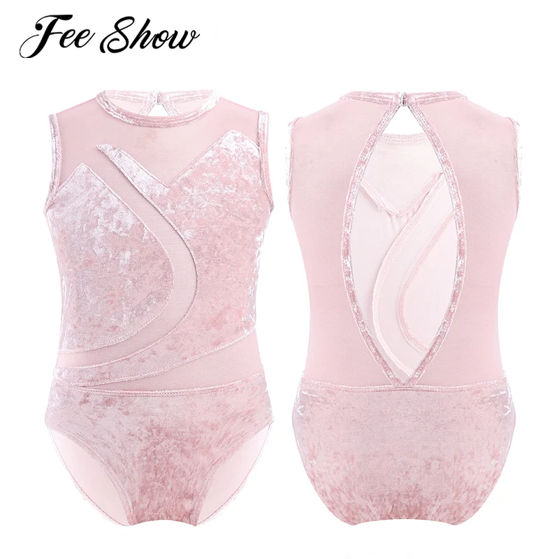 Ballet Costumes Kids Jumpsuit Sleeveless Mesh Ballet Dress Cutout Back Ballerina Girls Gymnastics Stage Performance Dancewear