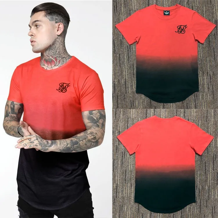 

summer Brand New Cotton sik silk T shirt Gradient embroidery T-shirts Short Sleeves Hip Hop T-shirt Tee Tops Gyms T-shirt Male