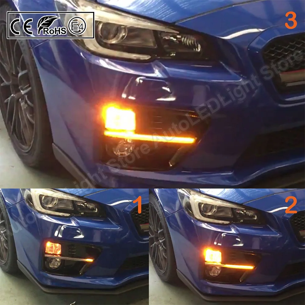 For Subaru WRX/WRX STI 2015 2016 2017 Daytime Running Light Fog Bezel DRL LED Cover With Amber Dynamic Turning Signal Functions