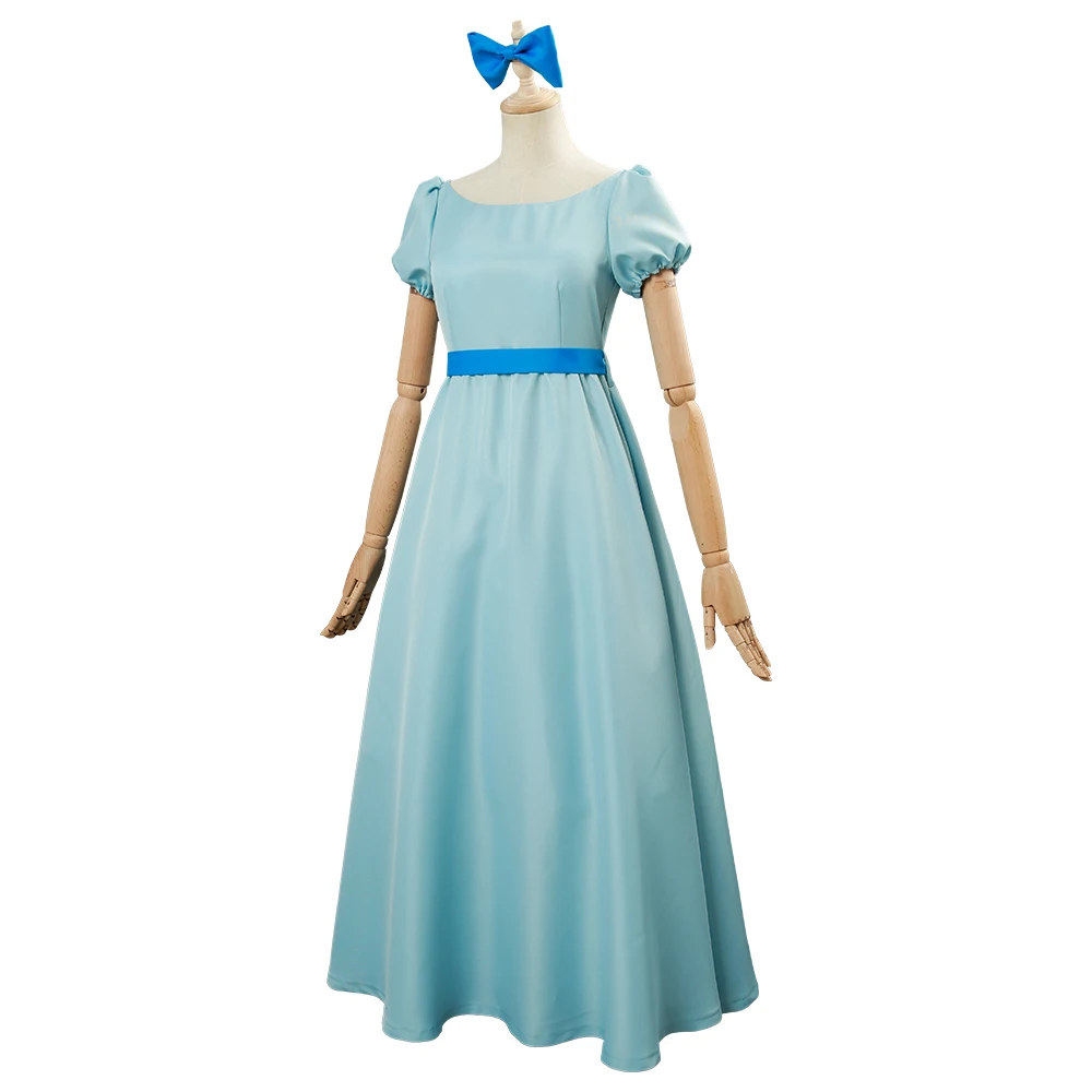 Wendy Cosplay roupas para crianças e adultos, Peter Costume dos desenhos animados, vestido azul, traje fantasia fantasia para meninas