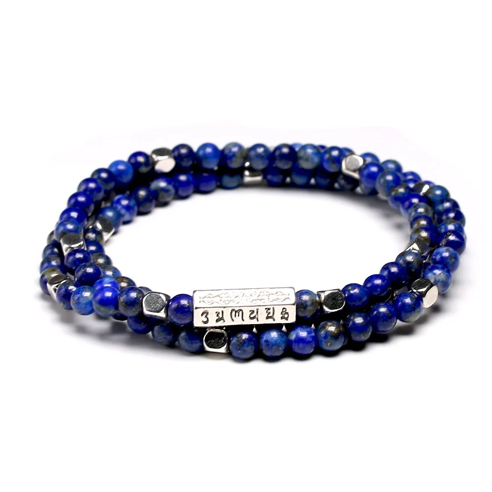 Tibetan OM 108 Mala Bracelets 4mm Pearl Natural Stone Lapis Lazuli Healing Bracelet Beads For Women