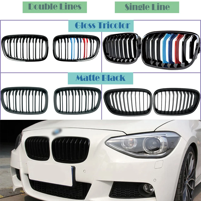 

1 pair For BMW 1 Series F20 2012 2013 2014 Carbon/Black ABS Kidney Grille Front Bumper Grill M Power Performance Sport