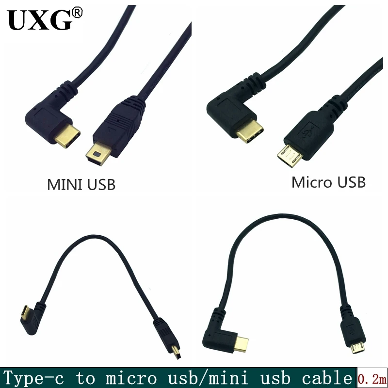 

Micro Mini USB Cable 5Pin Male to Male USB 3.1 Type C Elbow to Mini Micro USB 2.0 OTG Data Adapter Converter Charging 25cm Cable