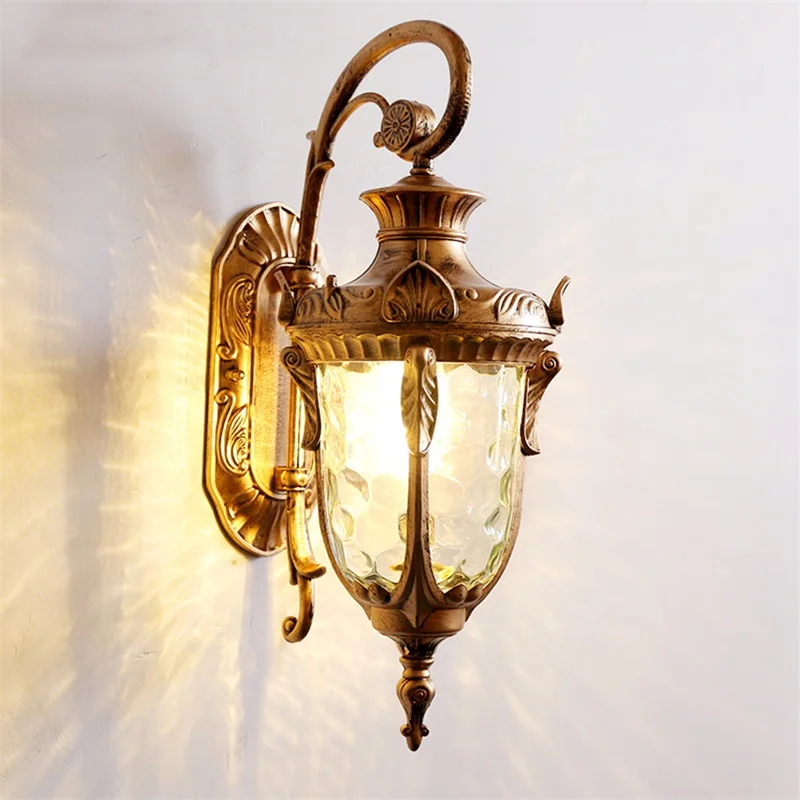 Classical Retro Bronze LED Sconces, Lâmpada de parede ao ar livre, Iluminação decorativa para corredor doméstico, impermeável, 8m