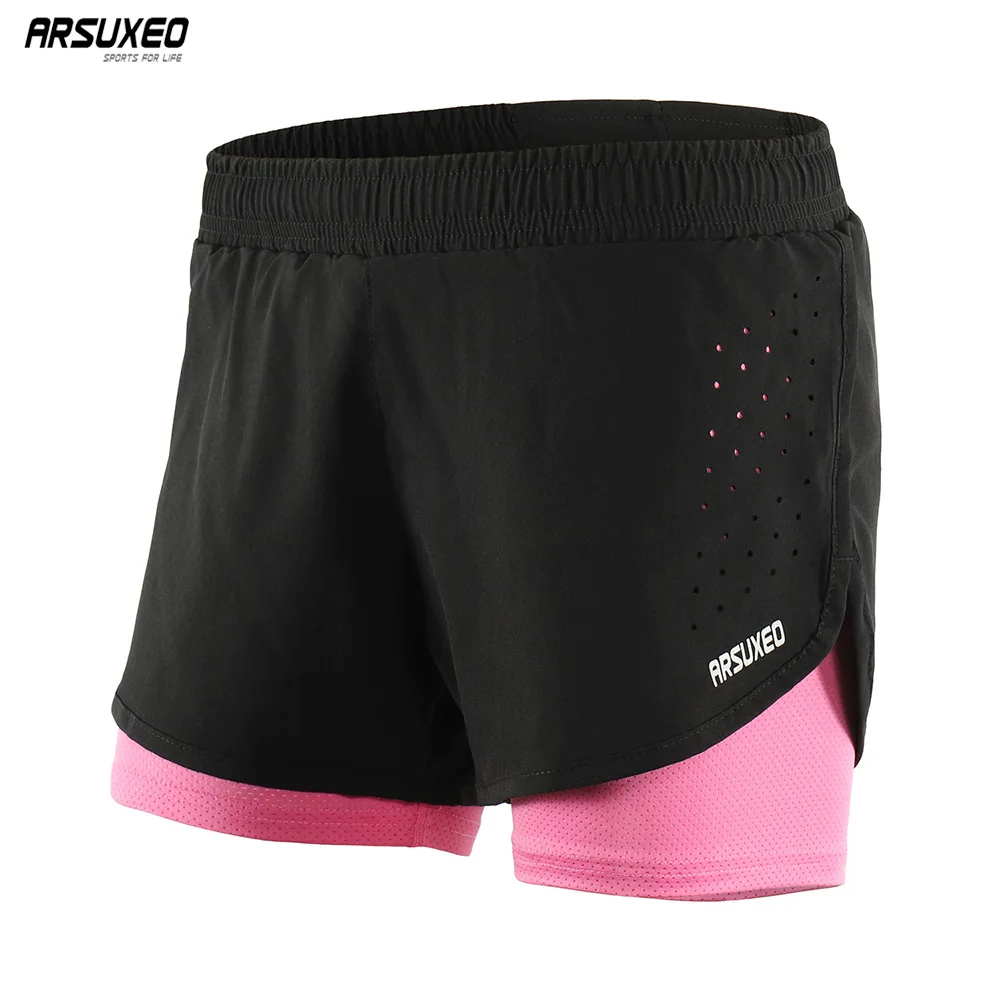 ARSUXEO Women Running Shorts 2 in 1 Outdoor Sports Fitness Gym  Training Running Tights Female Quick Dry Marathon B1101