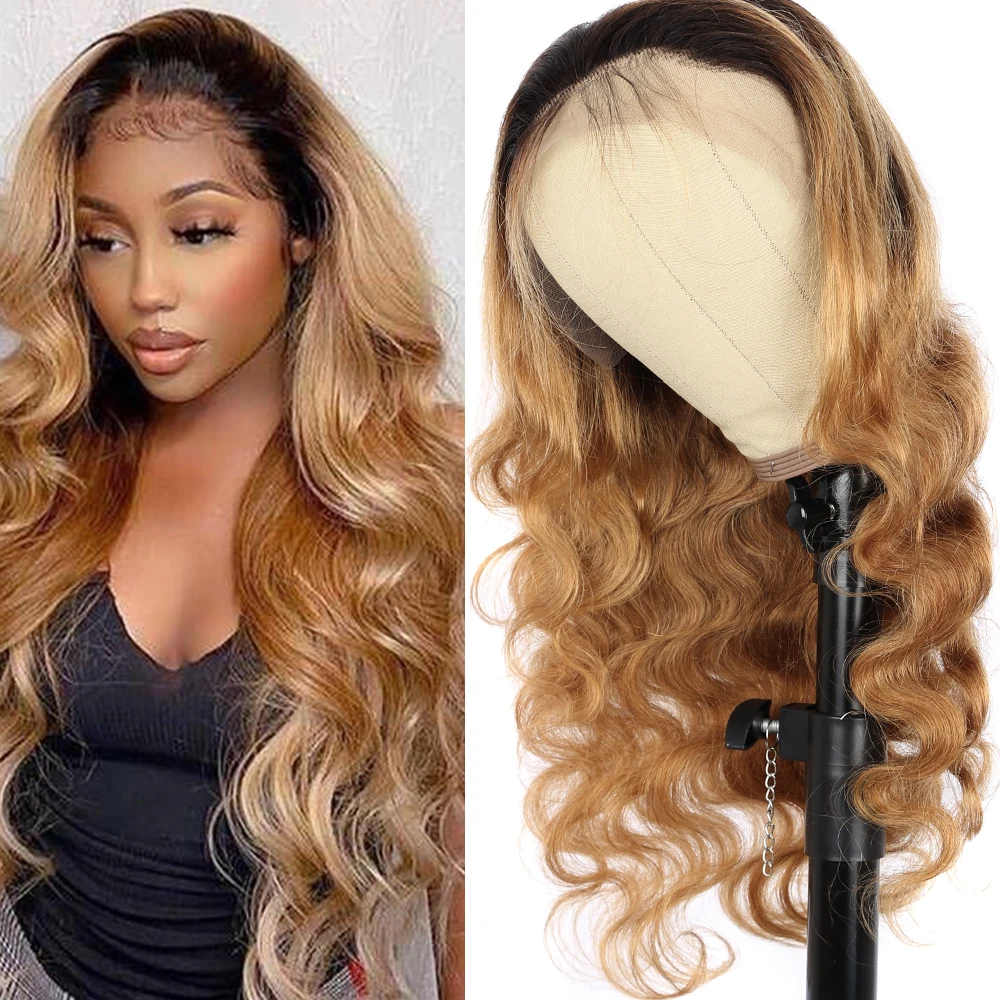 

Ombre Body Wave Human Hair Wigs for Women 13X4 Glueless Lace Frontal Wig 1B30 brown color lace wig Brazilian Remy hair Wig