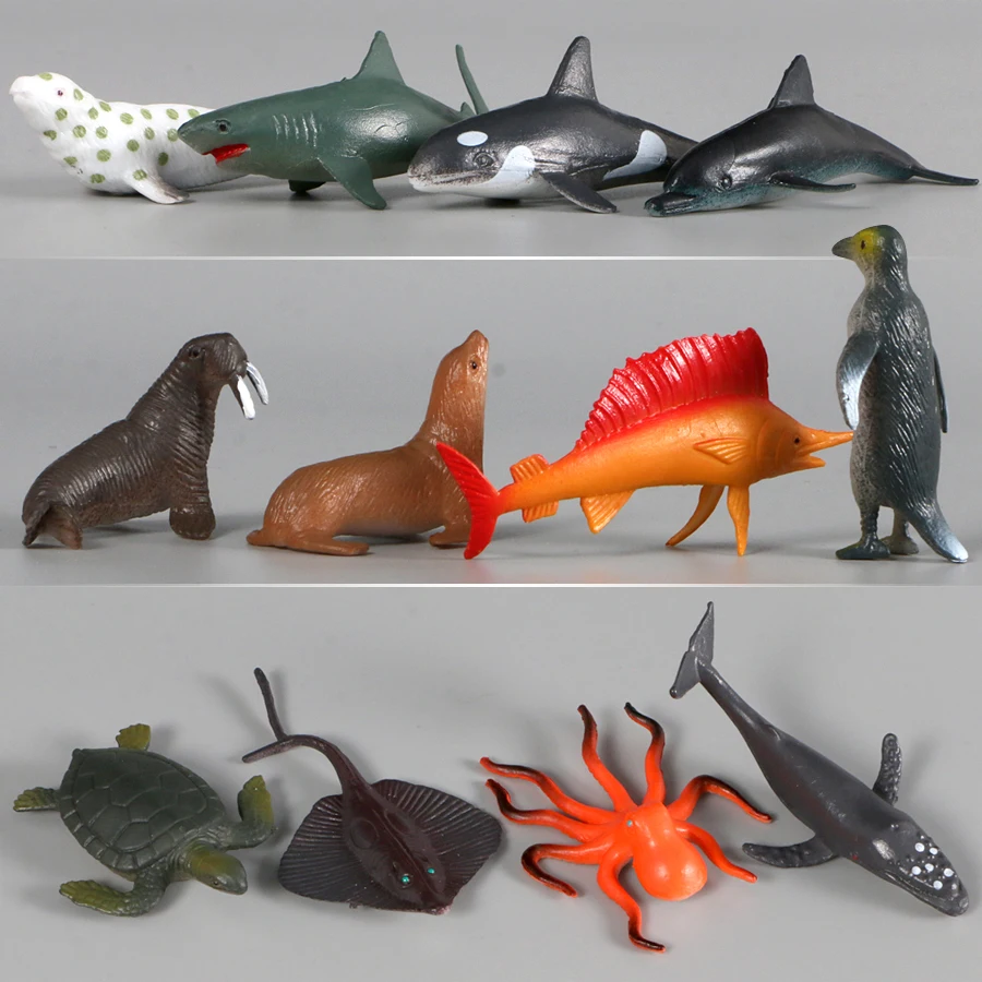 12 pcs Tropical Fish Shark Ocean Marine Animals Models Action Figures PVC Sea World Toy for Kid Educational Toys Gifts