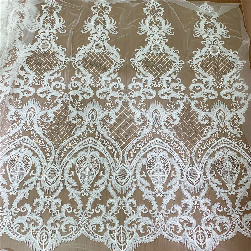 2020 LFY New Style Gorgeous Off white Corded Guipure Mesh Afrian Nigerian Bridal Wedding dress French Chantilly lace fabric