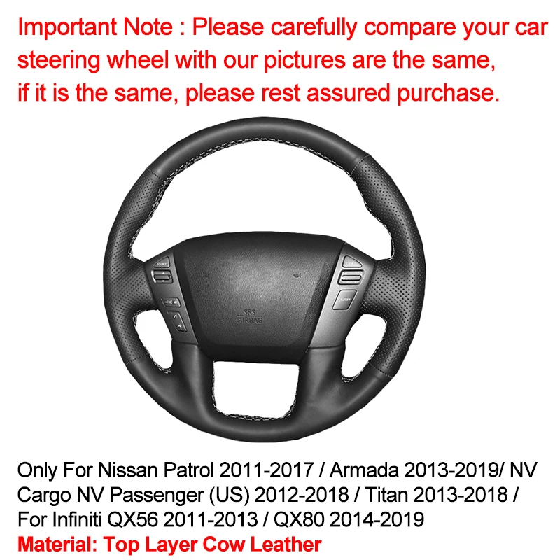 Hand Sewing Car Steering Wheel Cover Top Cow Leather For Nissan Patrol Armada NV Cargo NV Passenger (US) Titan Infiniti QX56