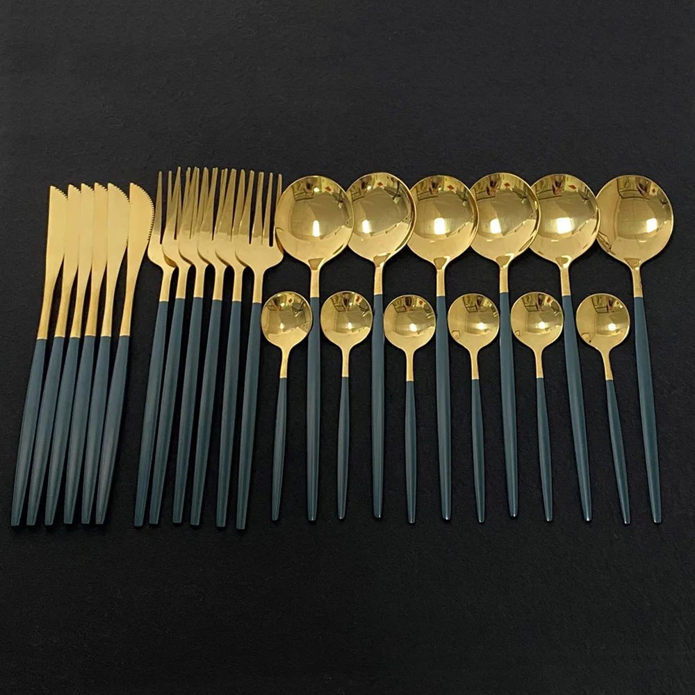 Aço inoxidável colorido Dinnerware Set, talheres Set, espelho da cozinha, talheres de ouro, faca, garfo, colher, jantar Set, 24pcs