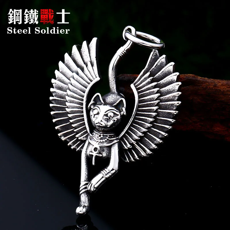 Steel soldier owl pendant feather wing pendant chain stainless steel exquisite women gothic necklace christmas jewelry