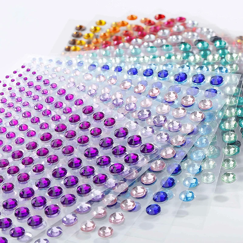 20 Sheets DIY Embellishment Jewelry Colorful Gem Diamond Crystal Rhinestone Stickers For Face Nails Crafts Cards Decorations