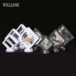 Gem Stones Ring Display Holder Transparent PE Film Jewelry Presentation Box Bracelet Pendant Frame Dustproof Stand 3D Suspension