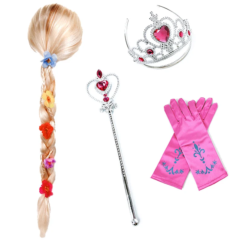 Little Girls Halloween Christmas Carnival Birthday Princess Party Accessories Kids Cosplay Rapunzel Elsa Anna Wig for Girl