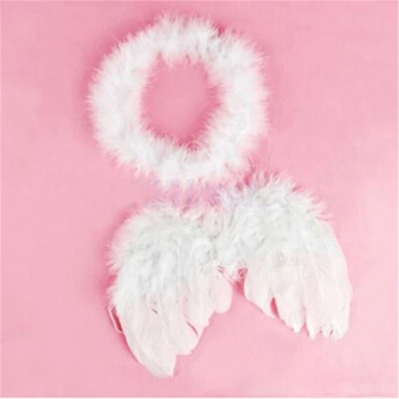 White Fashion Newborn Baby Full Moon Angel Feather Wings Photo Props Cupid Set Party Supplies