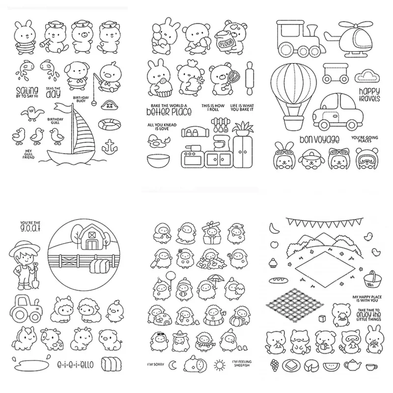 Mini Animals Bunny Sheeps Bear Farm Boy Clear Stamps Pop Up Travels Smooth Sailing Stamp Set for DIY Scrapbooking Crafts Cards