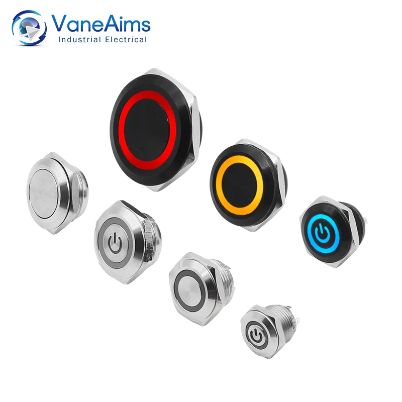 Ultra Short Push Button 12/16/19/22/25/30MM Momentary Led Self Reset Button With LED Lignt Metal Switch Waterproof 12V 24V 220V