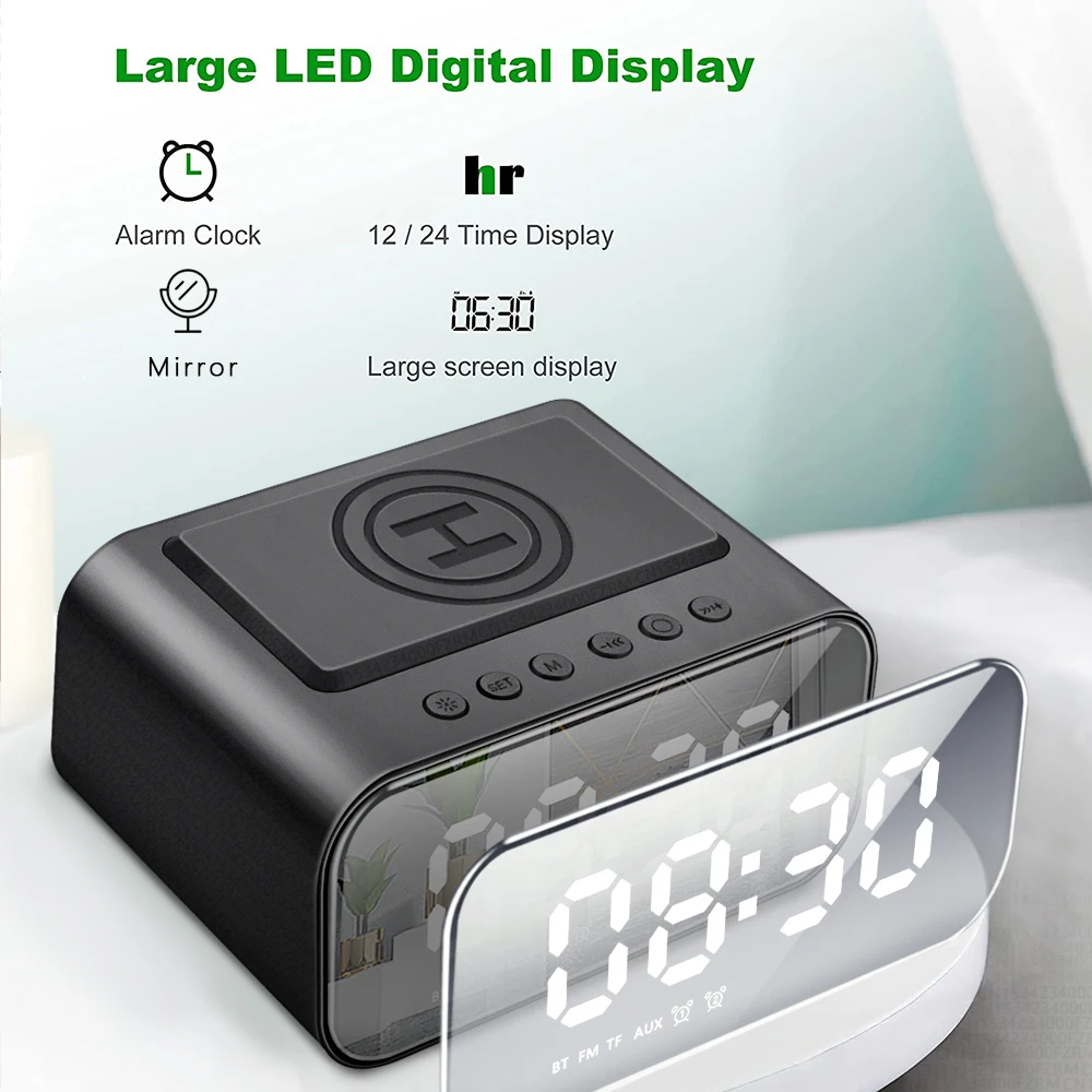 Không Dây Đồng Hồ Kiêm Loa Bluetooth Đèn LED Thông Minh Kỹ Thuật Số Đồng Hồ Để Bàn Điện Tử Máy Tính Để Bàn Đồng Hồ Đài Fm USB Sạc Nhanh