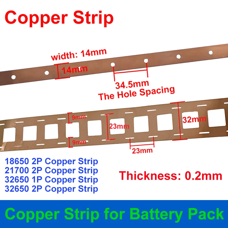 Copper Strip 0.2mm Thickness 18650 21700 32650 32700 Cells DIY Battery Pack LiFePO4 Spot Welding Connection E-Bike E-Motorcycle