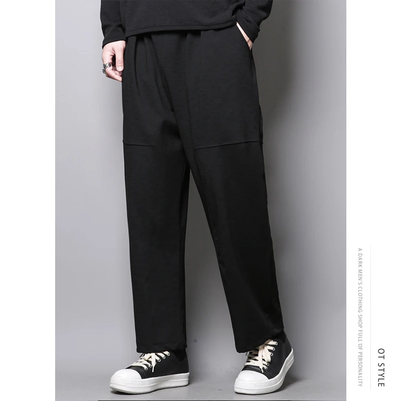 

Japanese dark department simple with solid color loose leg straight leg trousers large size nine casual trousers Korean version