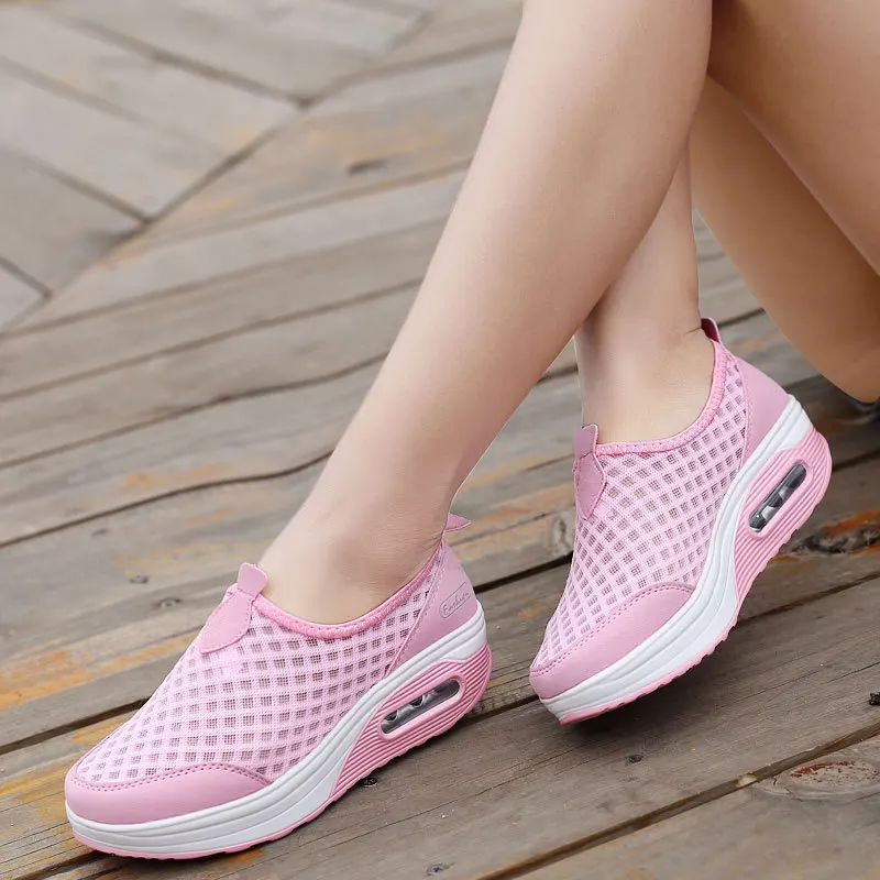 2021Women Casual Shoes  Soft Bottom Walking Shoes Woman Air Mesh Vulcanize Shoes Summer Chunky Sneakers For Basket Femme Wedges